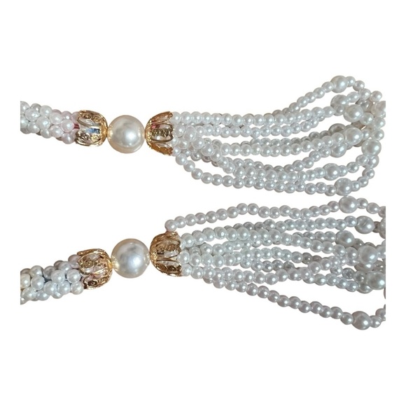 VTG Faux Pearl Beaded White Gold Rainbow Thread Tassel Strand Belt Sash Elegant - Picture 12 of 12
